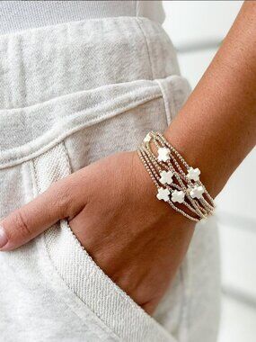 Enewton Platinum Cross & Gold Bead Seven-Piece Bracelet Set
